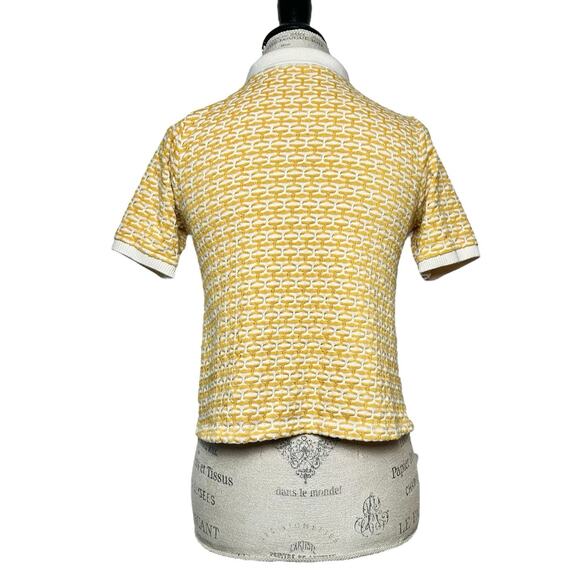 Zara | Women | Yellow Jacquard Texture Knit Cropped Polo Top | Size Small - Picture 3 of 9